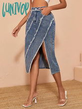 Lunivop Y2K Women Fashion Denim Skirt Vintage Slit Hem Raw Edge Bodycon High Waist Versatile